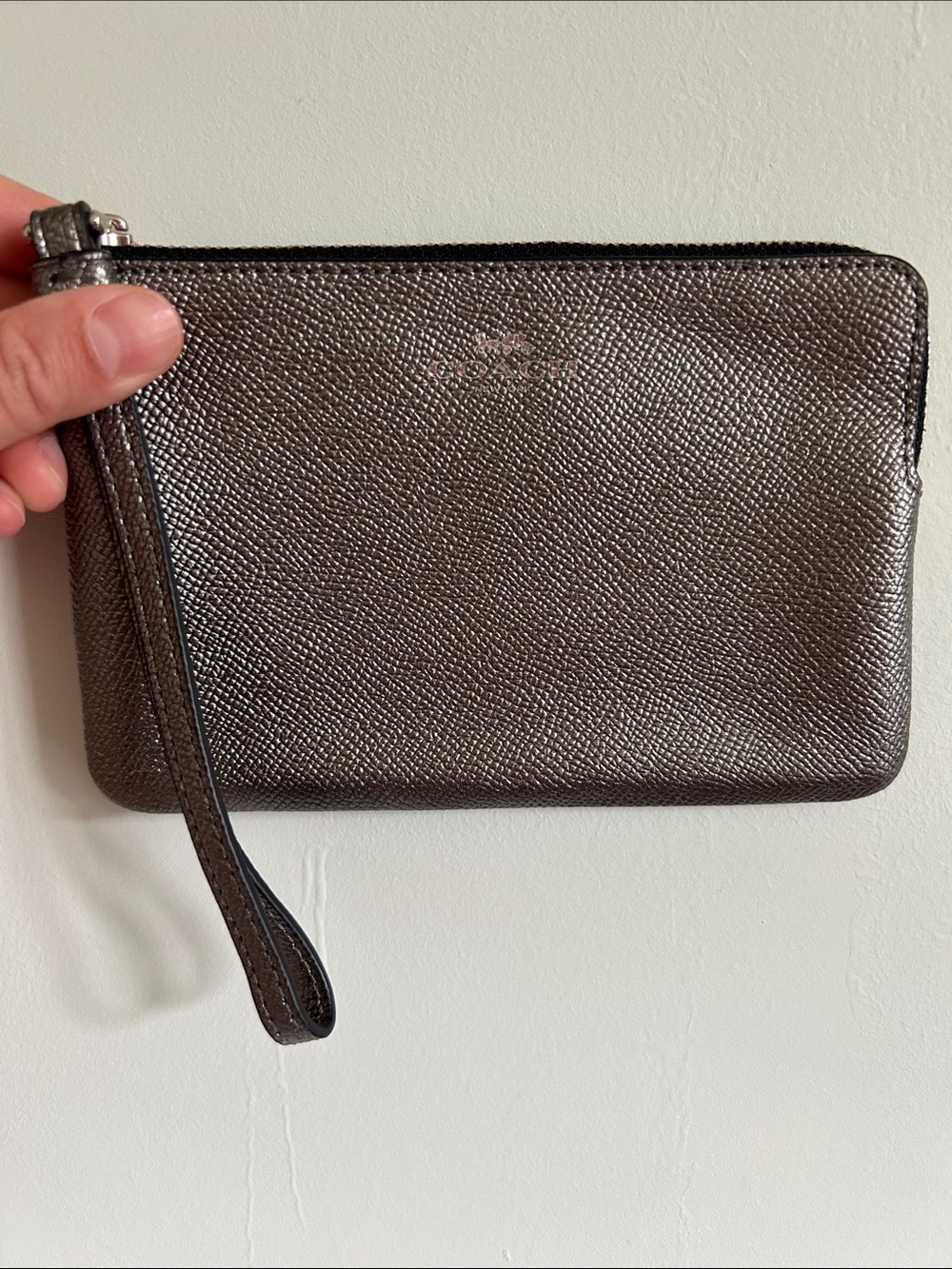 Coach Metallic Silver Wristlet Wallet